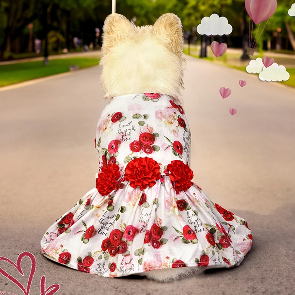 Vestido con lazo para perro cachorro, ropa para mascotas de primavera y verano, vestidos de princesa con estampado de rosas para perros pequeños y gatos, ropa para perros - imagen 4