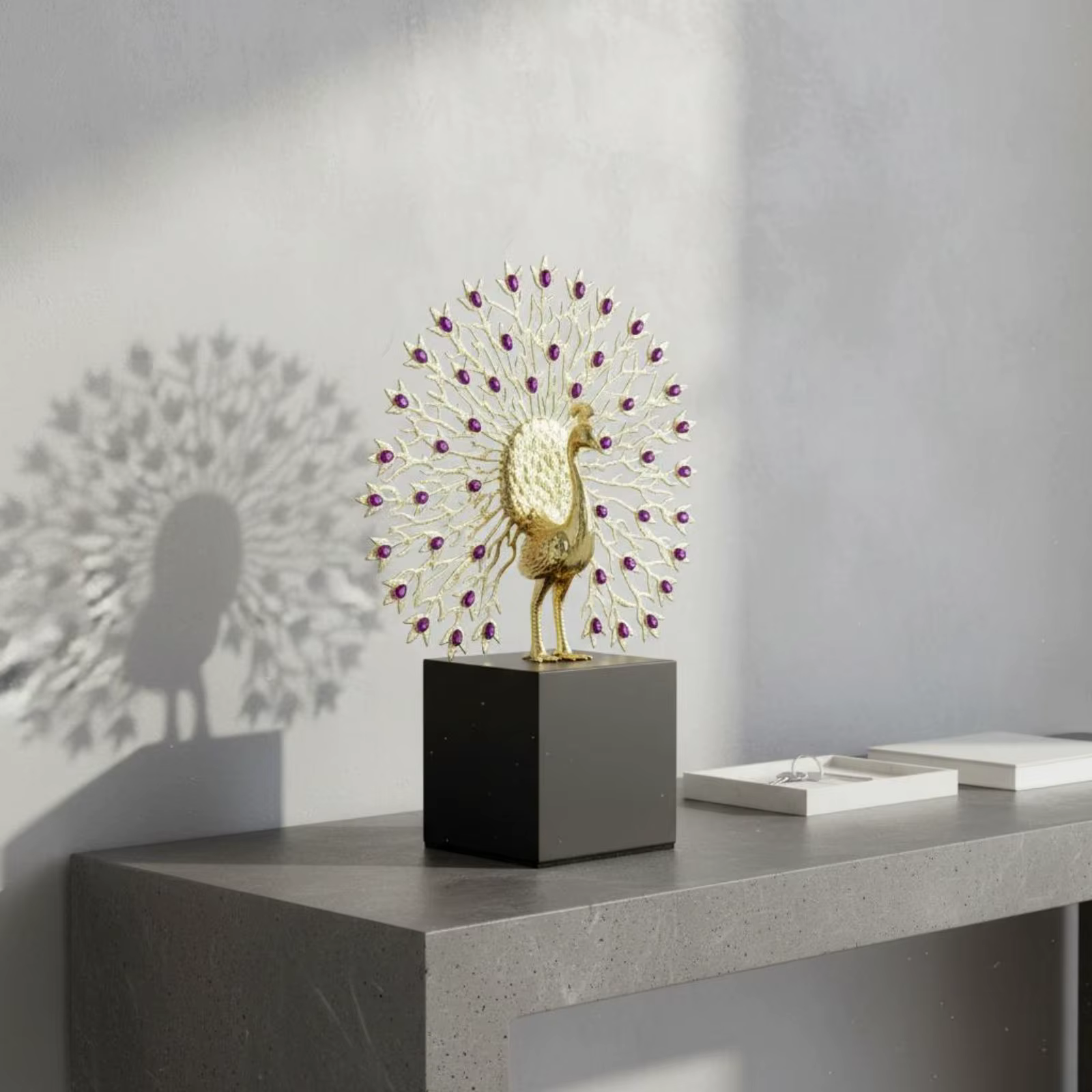 Escultura de pavo real en metal – Decoración minimalista para el hogar - imagen 4
