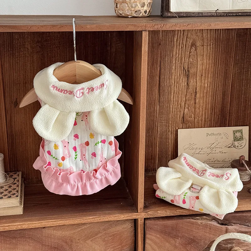 Pet Autumn and Winter Base Coat Dog and Cat Clothes with Plush Home Clothes Dress Puppy Dog Clothes for Small Dogs