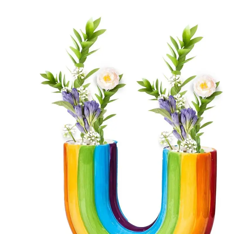 Florero decorativo en forma de U para sala de estar, centro de mesa de arcoíris, florero Floral decorativo de granja - imagen 3