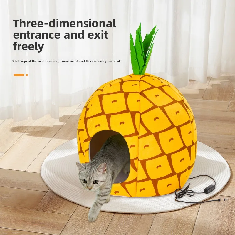 Control de temperatura USB de 3 velocidades, cama para mascotas con calefacción termostática 3D para gatos/perros, forma de piña/monstruo, estera lavable extraíble - imagen 4