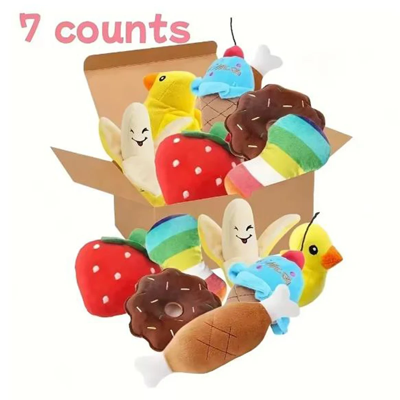 Set de 7 juguetes de peluche para cachorros - mordedores suaves