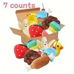 Nuevos juguetes para perros, juego de 7 piezas de juguetes con voz para cachorros, peluche para masticar mascotas, aperitivos de frutas y verduras, juguetes para cachorros