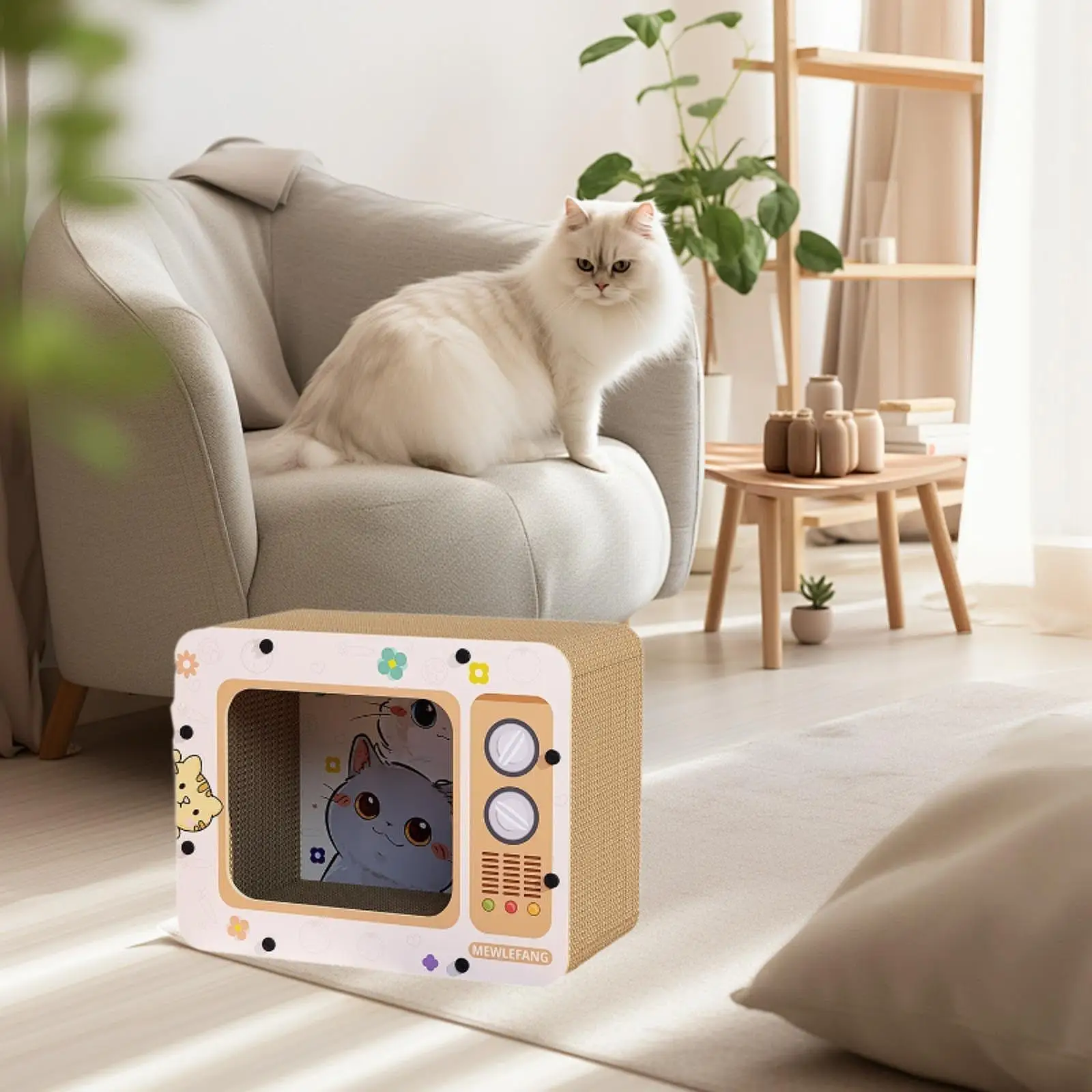 Cat Bed for Indoor Cats Large Condo Cave TV Designed Pet Toy Cat Scratcher