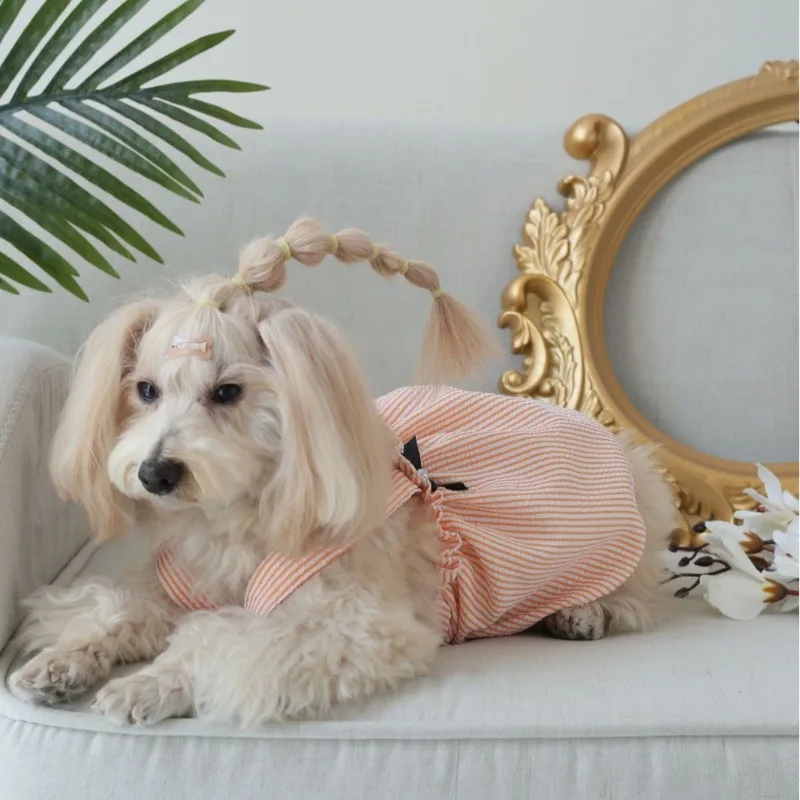 Vestidos bonitos para perros, vestidos a cuadros con volantes y lazo para perros grandes, ropa maltesa de peluche, Chihuahua, ropa para perros, trajes para gatos medianos - imagen 3