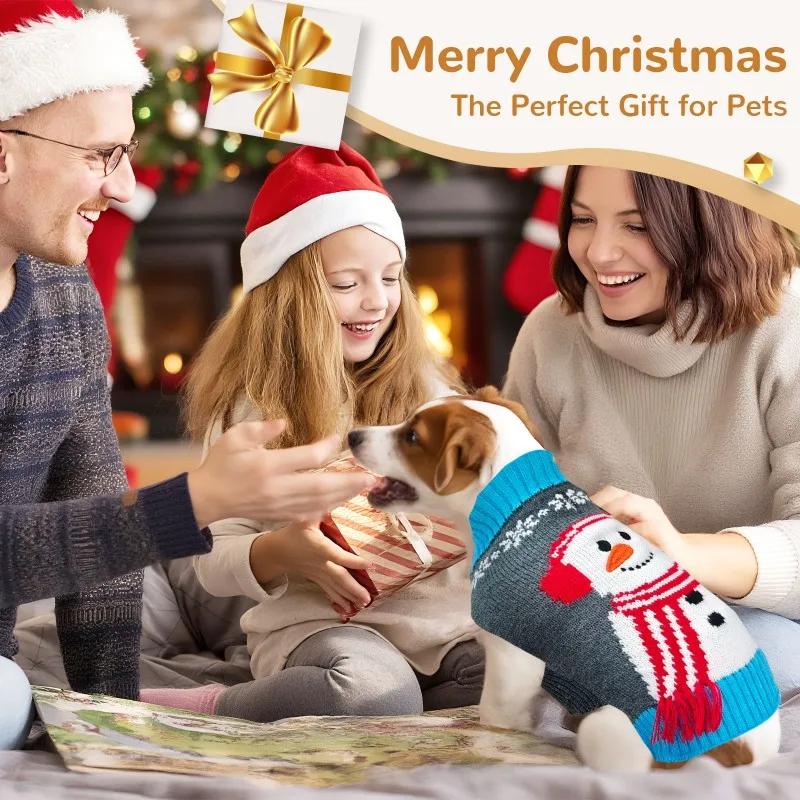 Ropa para perros, suéter navideño con estampado de muñeco de nieve para perros pequeños, medianos y grandes, abrigo de Navidad para Chihuahua, Bulldog Francés, Labrador - imagen 3