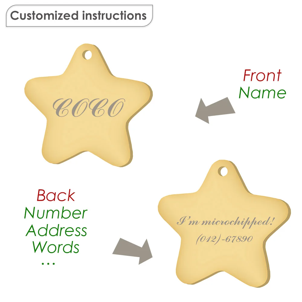 Colgante de estrella con nombre personalizado, Collar antipérdida para mascotas, nombre personalizado, número de teléfono, placa con nombre grabado, accesorios DIY para mascotas - imagen 3