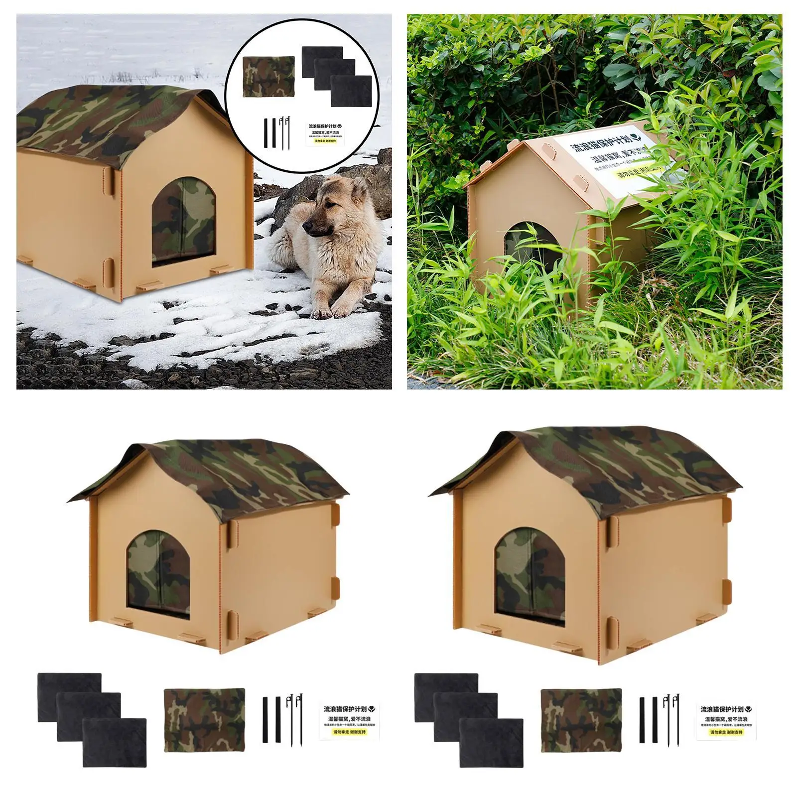 Outside Cat House with Pad Insulated Pet House for Four Season Cat Kitten