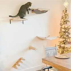 Escalera de pared para gatos con poste de sisal y hamaca