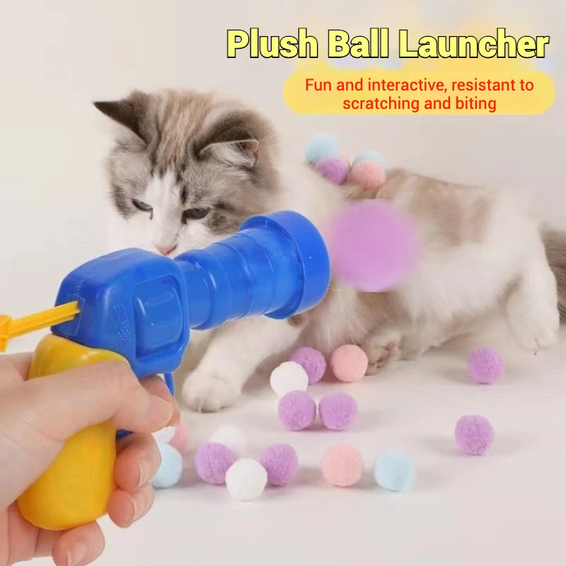 Juguete relajante para gatos, lanzador de bolas de peluche, pistola de juguete, juego interactivo con 20 50 100 bolas para gatos, suministros para mascotas - imagen 2