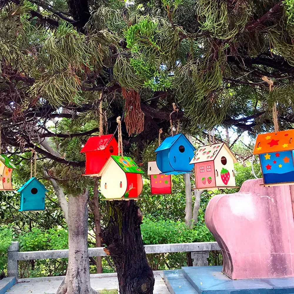 Kits coloridos de casa de pájaros de madera DIY para niños, manualidades, pintura, cultivo de capacidad manual, accesorios para pájaros - imagen 5