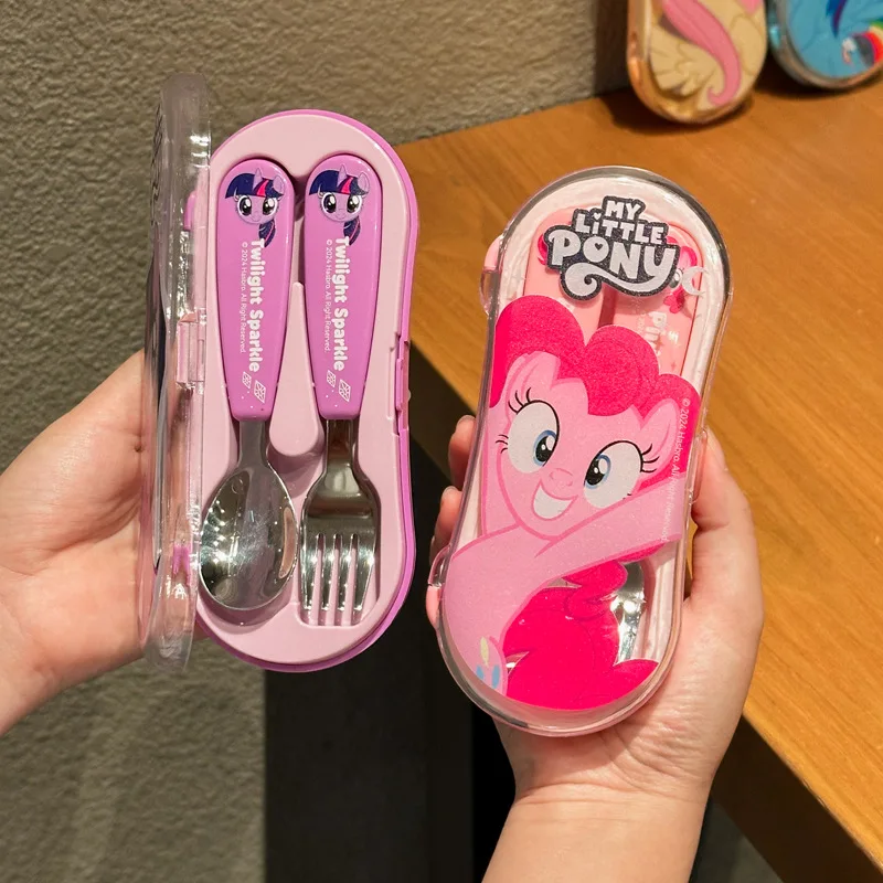 Juego de vajilla Kawaii para niños, 2 uds., My Little Pony Twilight Sparkle Pinkie Pie Fluttershy, cuchara de dibujos animados de Anime, tenedor, regalo para niños - imagen 2