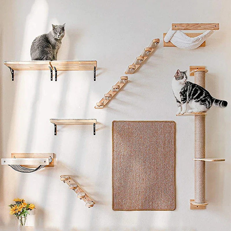 Marco de escalada de madera para gatos, muebles montados en la pared para gatos, escalera de escalada, hamaca, plataforma de salto para gatos, estructura de escalada, 1 ud. - imagen 3