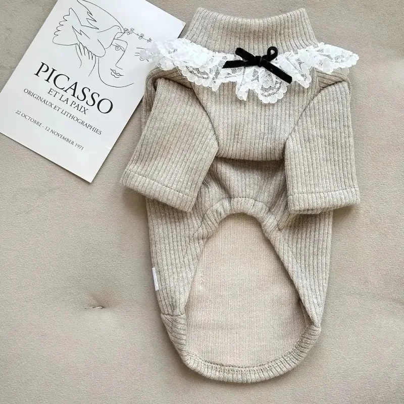 Ropa de invierno de encaje para mascotas, camisa con Base Floral de cuello alto, ropa de casa para perros, camisa Base para perros y gatos pequeños y medianos, ropa para cachorros - imagen 5