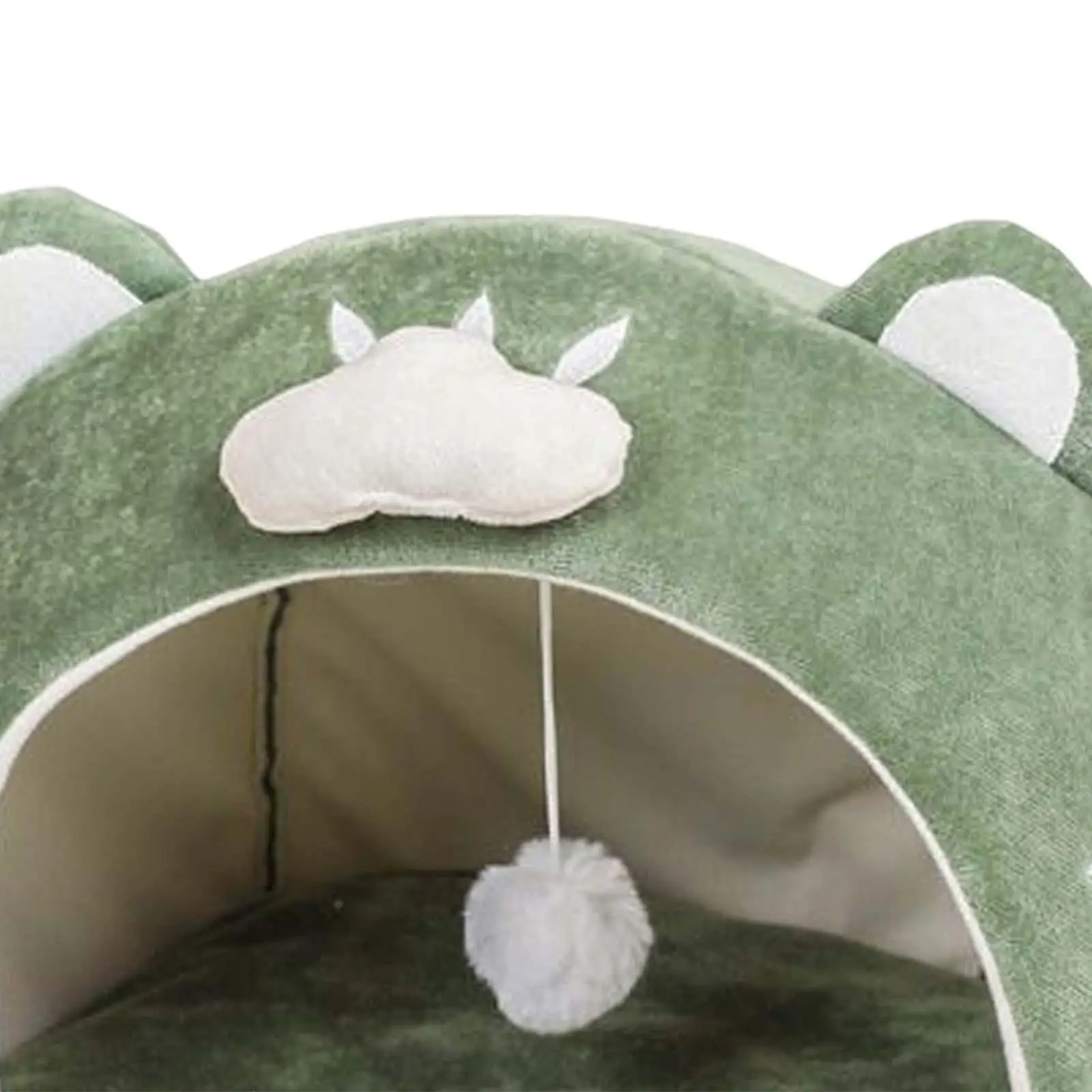 Cat Cave Bed Green Pet Cat House Hut with Plush Ball Cute Appearance Sturdy Construction Anti Slip Base Soft and Comfortable