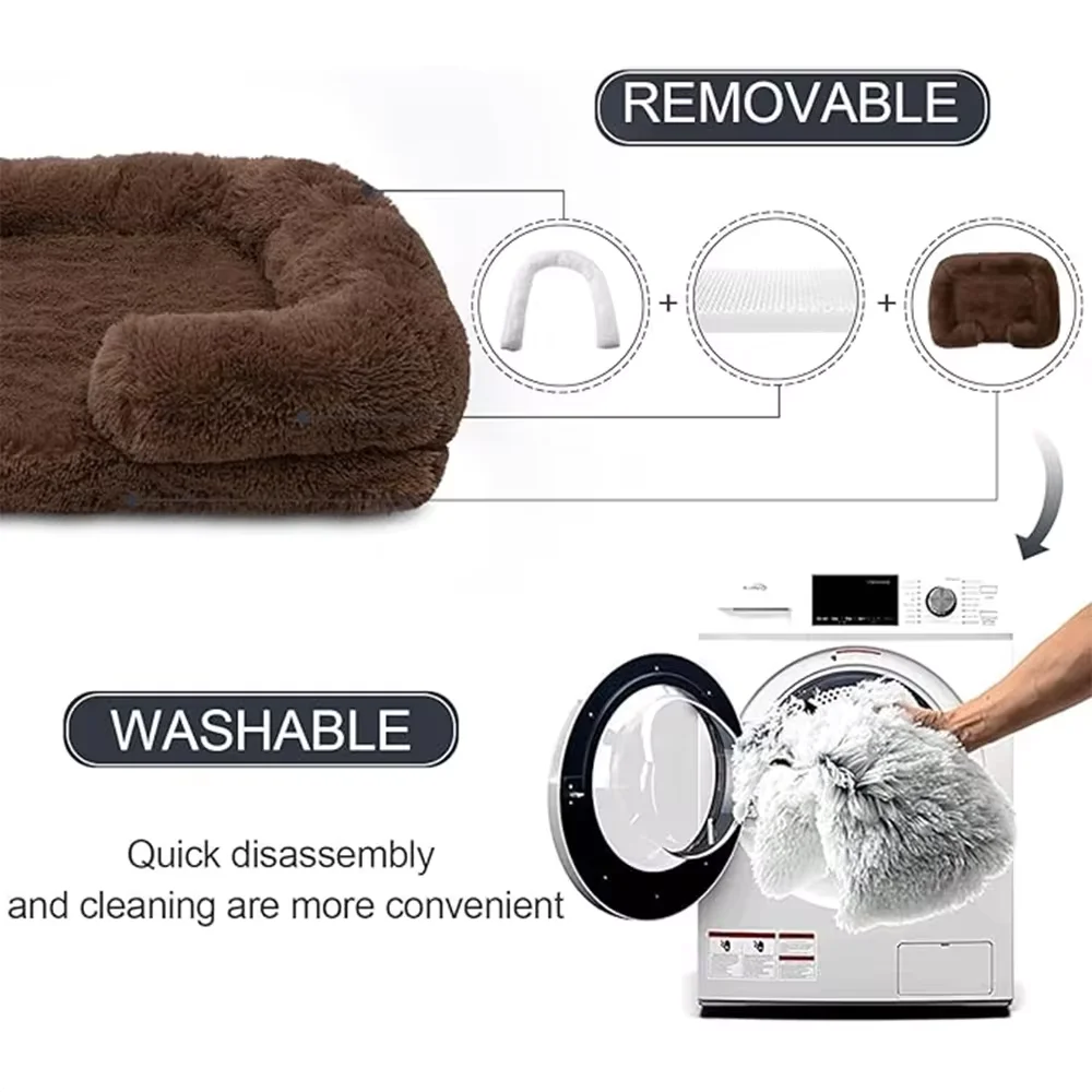 Cama cuadrada de felpa para perros pequeños, cojín grueso para sofá para perros, perrera para dormir grande y cálida para invierno, accesorios de cama para gatos extraíbles