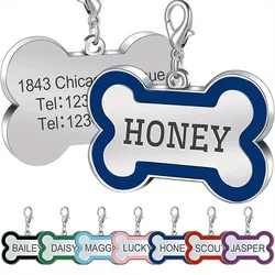 Placa identificación perro personalizada con grabado en forma de hueso