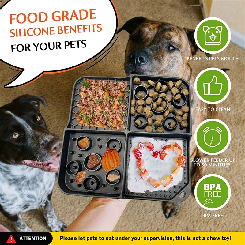 Alimentador lento 2 en 1, rompecabezas para golosinas de perros, estera para lamer, cuencos para gatos con tazas antideslizantes, almohadilla para olfatear de silicona, plato para mascotas para alimentos secos/húmedos - imagen 2