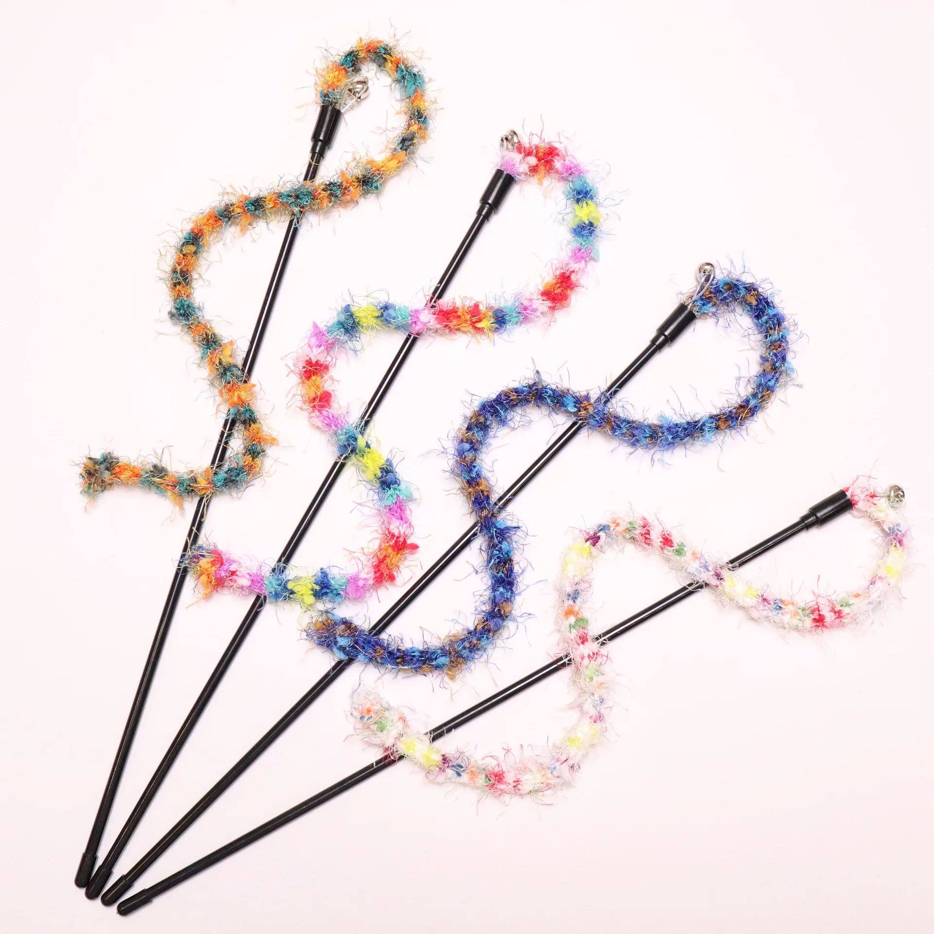 2/3/4 Uds. Cuerda de felpa a rayas coloridas, palo de burla para gatos, juguete tejido de lana para mascotas