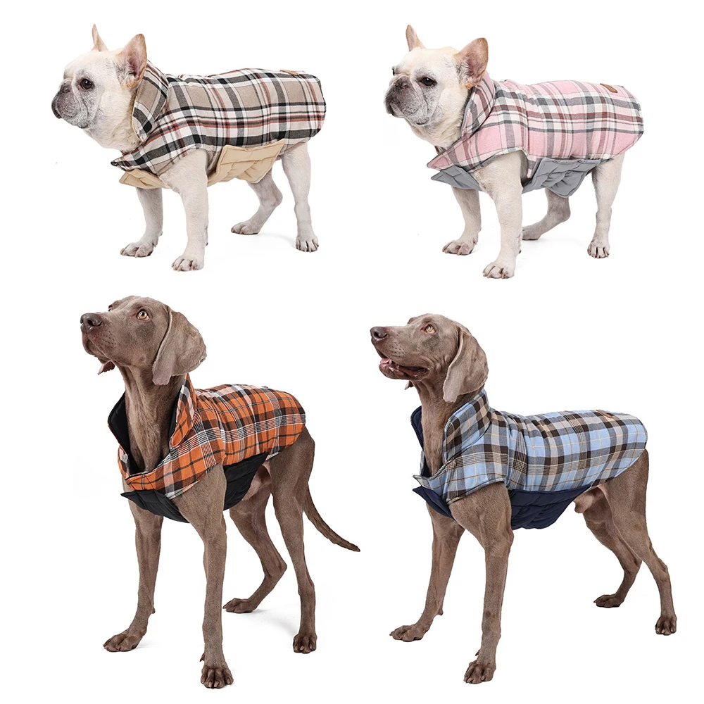 Chaqueta impermeable para perros, ropa Reversible con patrón a cuadros para perros pequeños, medianos y grandes, abrigo suave y cálido para perros con pecho Flexible