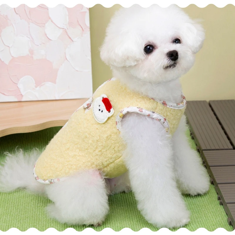 Ropa de oso de peluche de terciopelo para perros pequeños, oso de dibujos animados decorado, monos de invierno sin mangas para gatos, chaquetas bonitas para gatitos Chihuahua - imagen 5