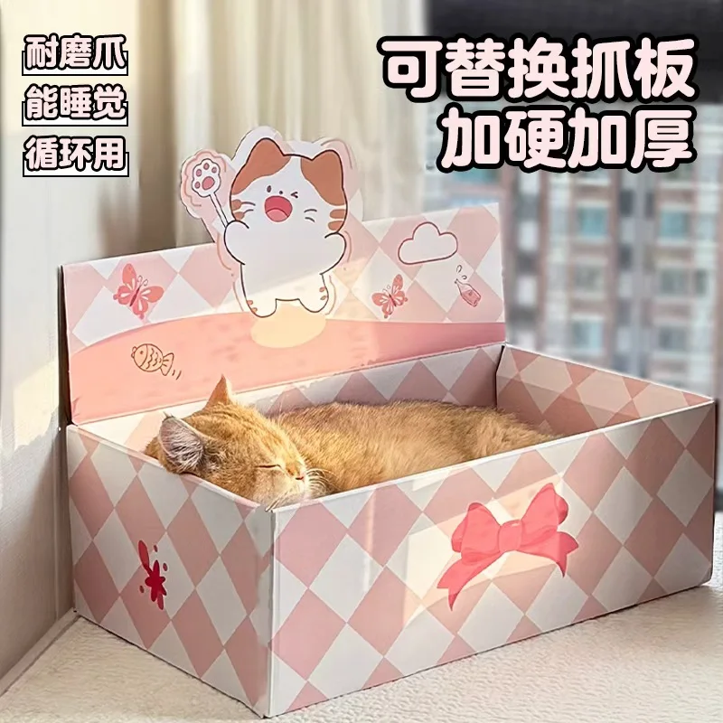 Caja rascadora cartón corrugado para gatos cama reemplazable - imagen 3