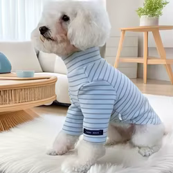 Camisa básica a rayas para el hogar de gatos, camiseta de cuello alto de peluche, ropa para cachorros, ropa para perros pequeños, otoño e invierno