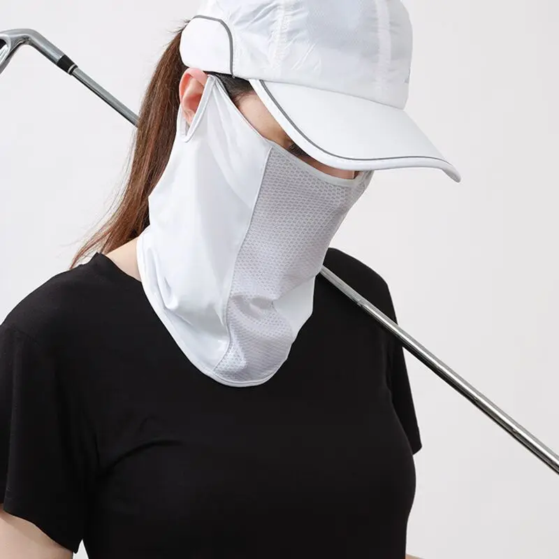 Máscara de seda de hielo con protección UV para verano, babero a prueba de sol, protector solar de Color sólido, bufanda para la cara, bufandas faciales transpirables de malla, cubierta envolvente para el cuello - imagen 5