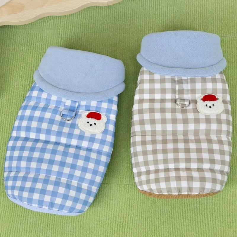 Chaleco de cuello alto a la moda para perros, chaqueta de invierno, ropa para perros, abrigo bonito a cuadros para cachorros, chaqueta cálida y suave para gatos, abrigo para mascotas, ropa Bichon