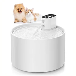 Fuente de agua automática de cerámica para gatos, dispensador de agua inalámbrico para mascotas con pantalla de temperatura y nivel de agua, bebedero para mascotas, 2,3l