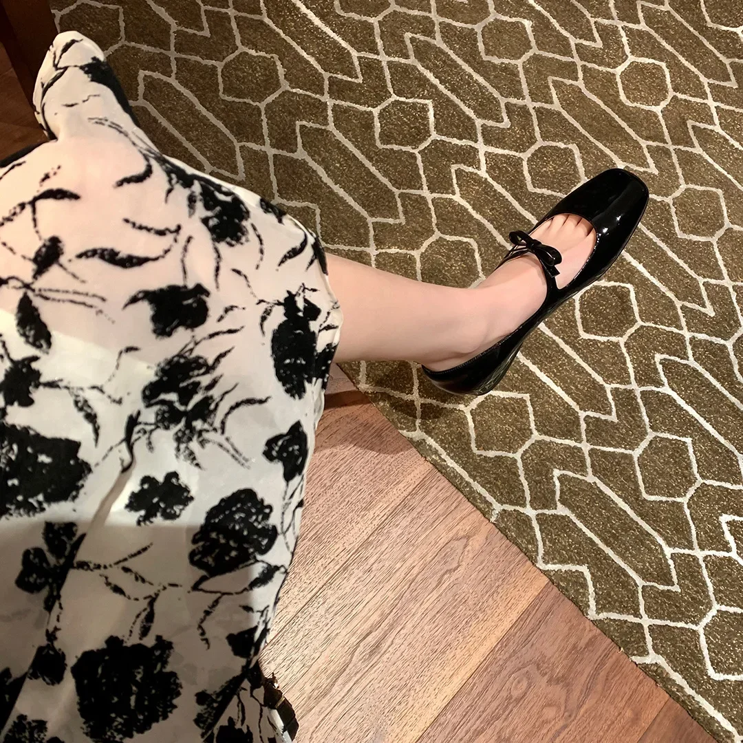 Mary Janes-pajarita de lujo para mujer, zapatos planos de cuero y seda brillantes con punta cuadrada, bailarinas rojas para fiesta de baile y boda, 2024 - imagen 4