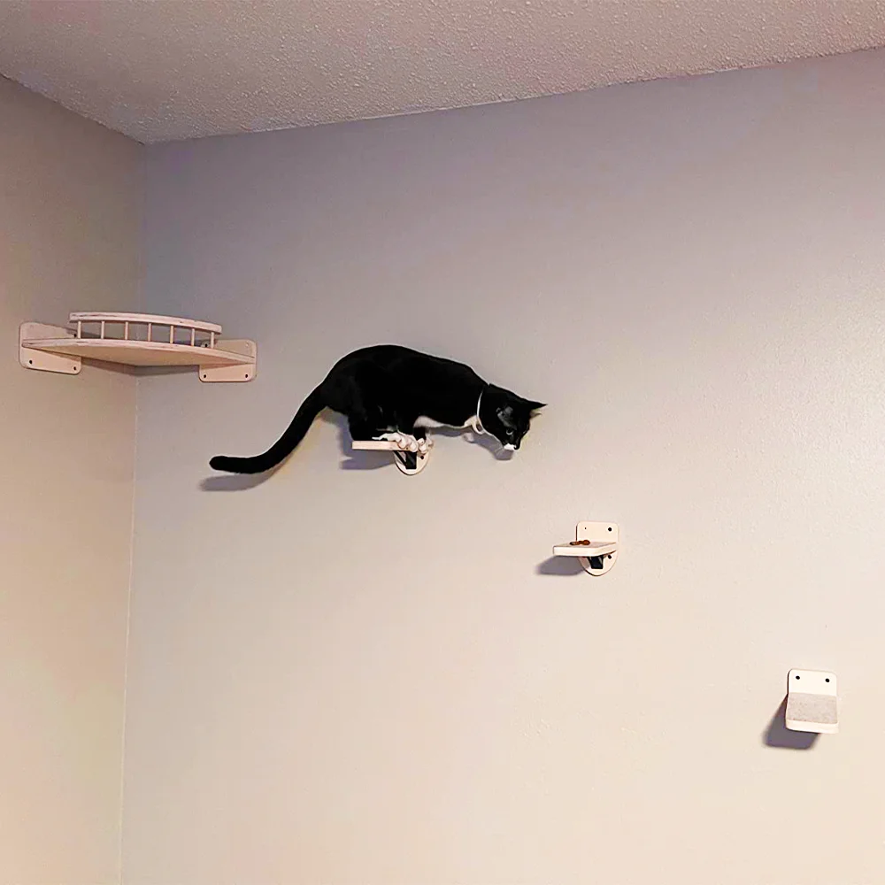 Hamaca o plataforma montada en la pared para gatos, 4 piezas, Pedal de madera para gatitos, muebles para jugar - imagen 4