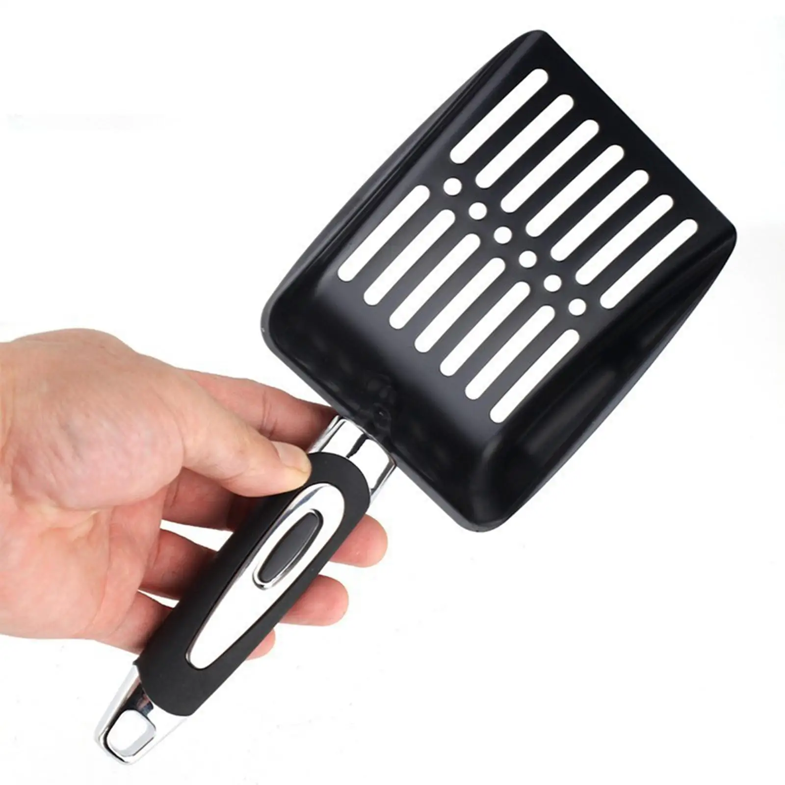 Cucharas de arena para gatos de acero inoxidable, pala tamizadora de arena de mango largo de Metal para conejos, suministros para mascotas - imagen 3