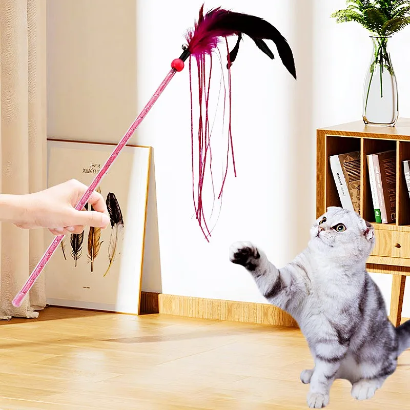 Juguete interactivo con borla para gato, palo Teaser de pluma con campana, suministros para mascotas - imagen 3