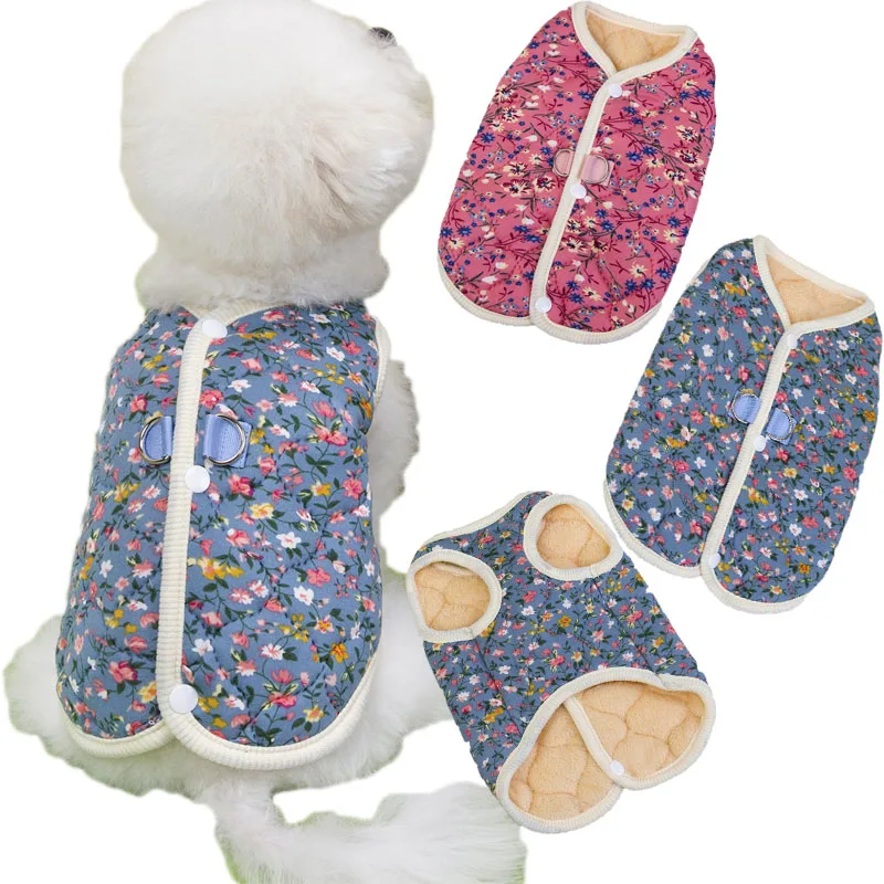 Ropa para perros, disfraz para perros con estampado de flores de invierno, chaleco sin mangas rosa marino, chaqueta para perros pequeños, abrigo para perros Chihuahua Shih Tzu