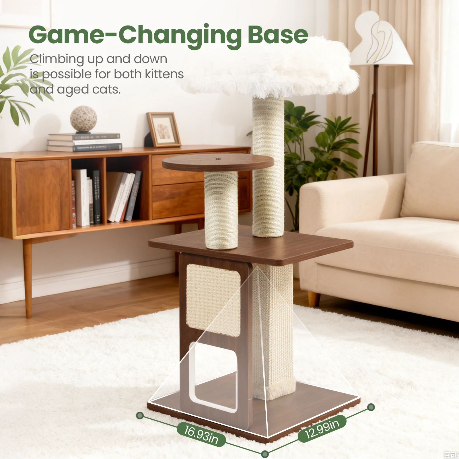 Árbol para gatos mediano de 35 pulgadas, marco de escalada para gatos modelo de escalera, torre para gatos de varios niveles con poste rascador para gatos, perca acogedora para gatos - imagen 5