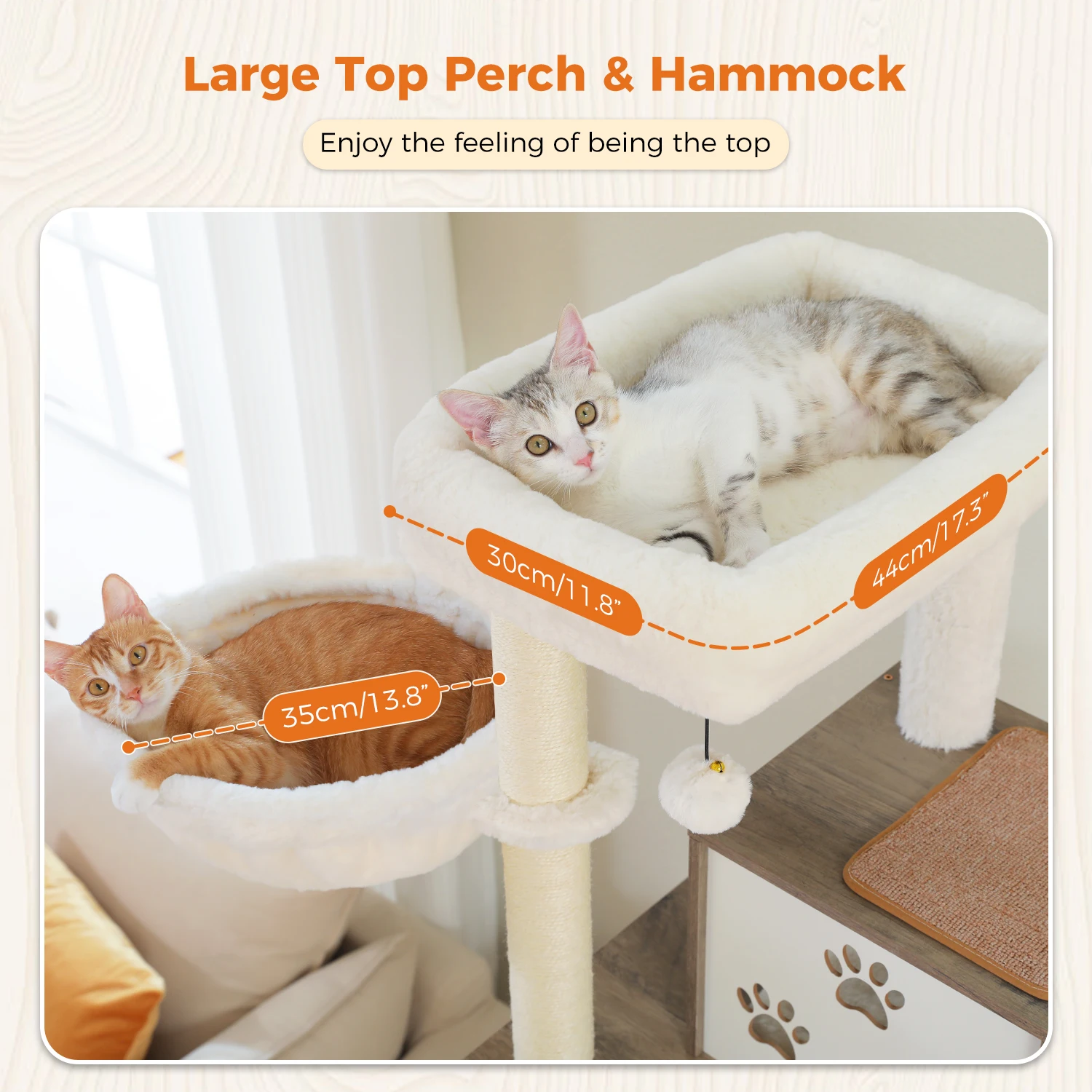Torre rascador de madera para gatos con sisal y hamaca - imagen 4