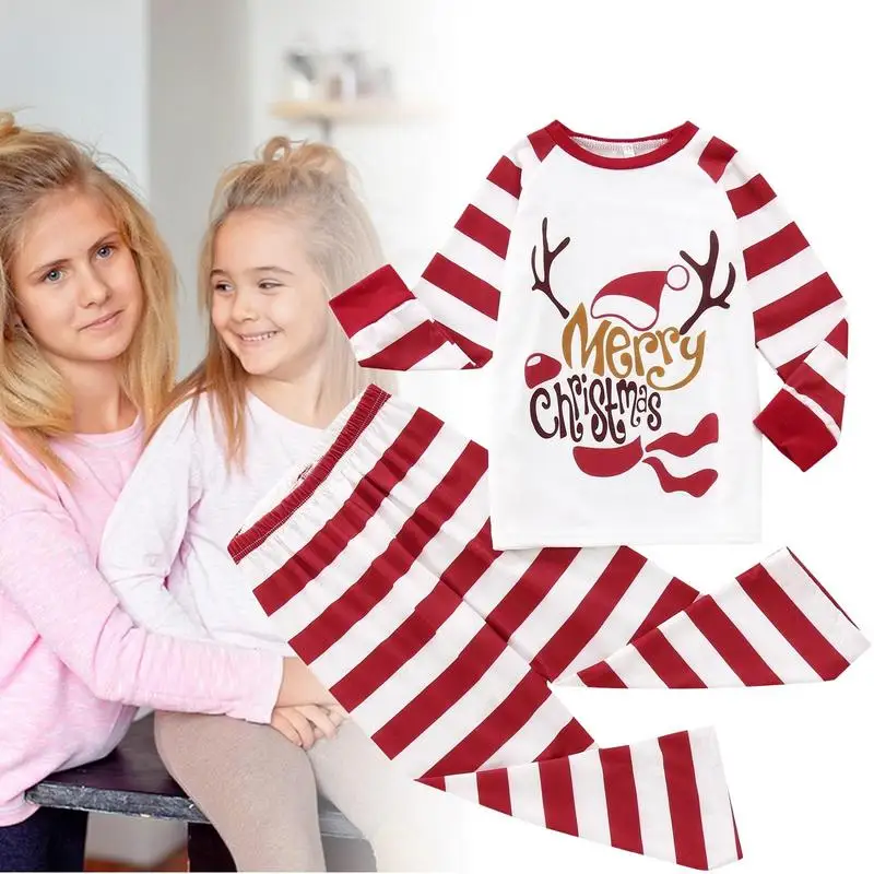 Conjunto de ropa familiar a rayas rojas y blancas para niños, pijama de Feliz Navidad, conjuntos de pijamas a juego para bebés, ropa para niños - imagen 5