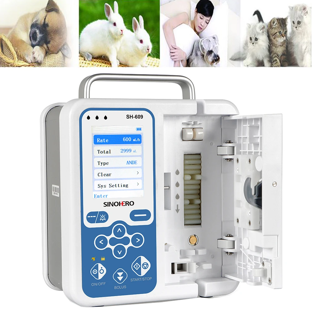 Bomba de infusión SINOHERO SH-609, alarma portátil en tiempo Real, pantalla LCD grande, jeringa de fluido volumétrico IV, uso humano y veterinario - imagen 5
