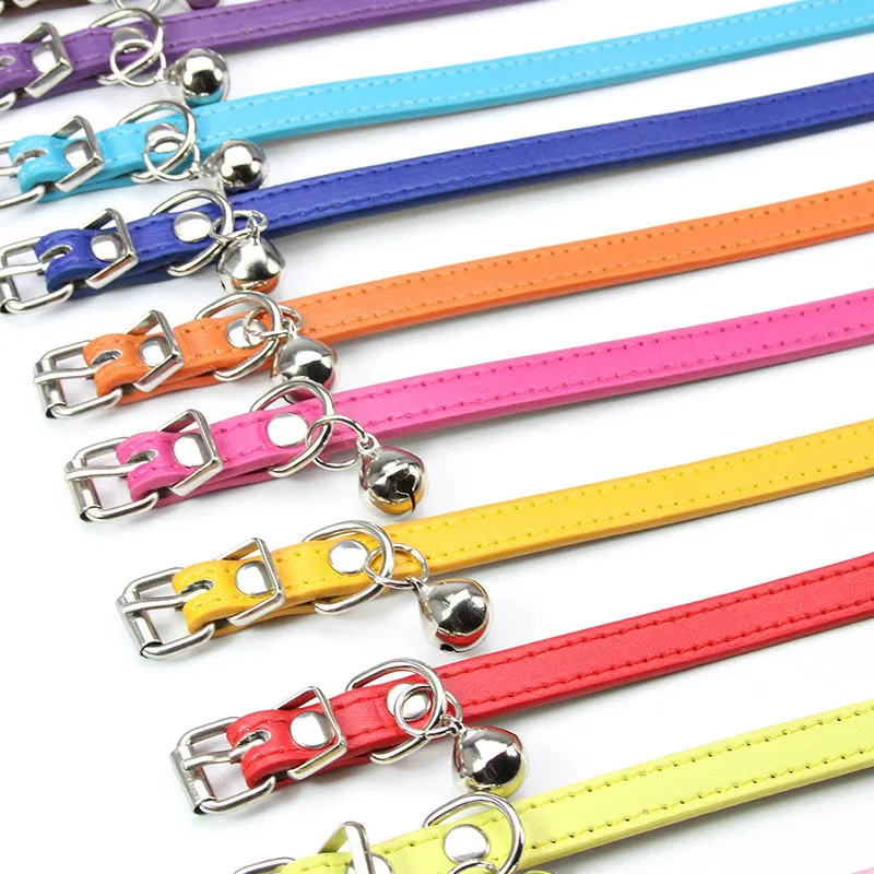 Collar para mascotas con campana ajustable, Collar para perros de cuero PU, Collar para cachorros y gatos, blanco y rojo - imagen 3