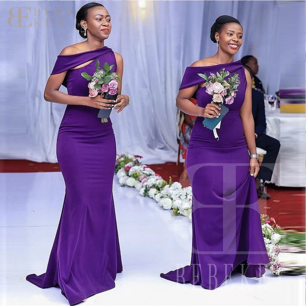 BEBEKEY-vestido de dama de honor de satén de uva, vestido Formal de sirena con un solo hombro, vestido de fiesta de noche personalizado
