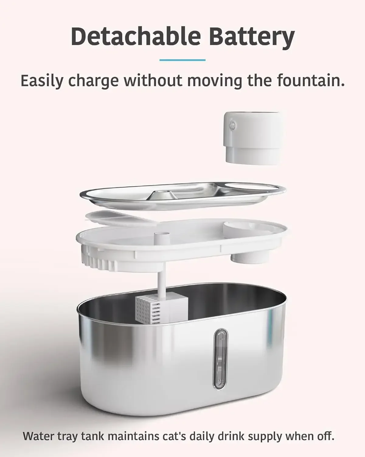 Fuente de agua inalámbrica para gatos y perros, dispensador automático de agua de acero inoxidable, funciona con pilas, 101oz/3L - imagen 3