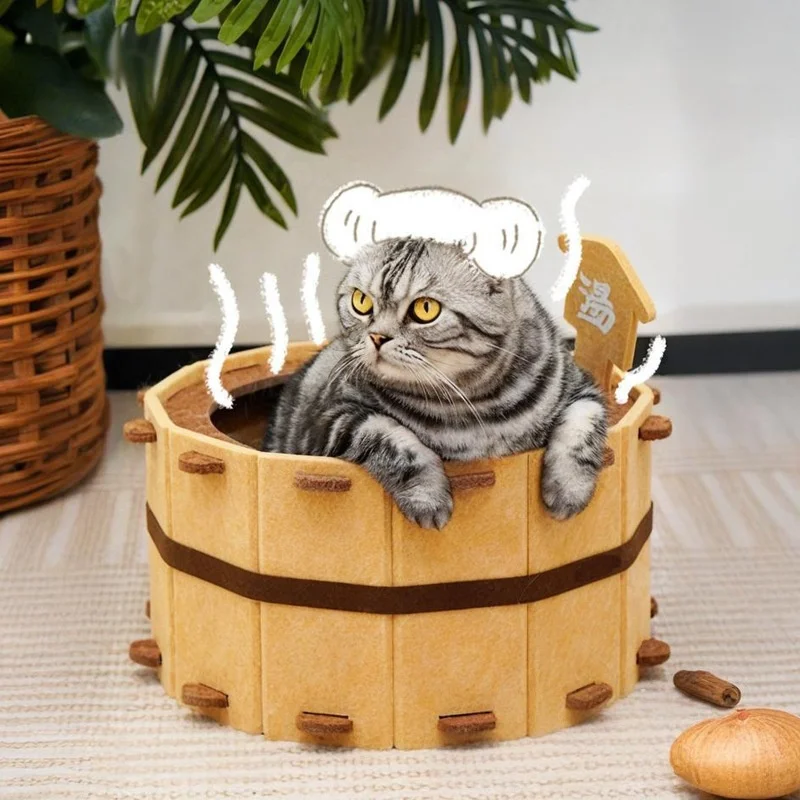 Diversión de invierno, bañera para las cuatro estaciones, casa para gatos, cama para gatos semicerrada de fieltro, diseño resistente, casa para castillo de gato, molido/dormir de patas - imagen 3