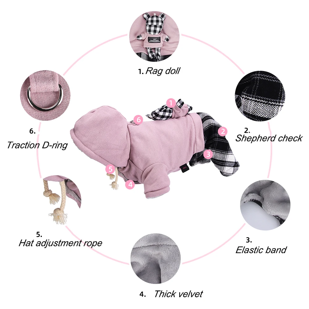 Sudadera con capucha para perro de cuatro patas a la moda, abrigo grueso de invierno para mascotas para perros pequeños, monos para cachorros de Pomerania Schnauzer - imagen 4