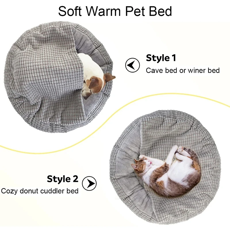 Cama redonda para mascotas para perros, gatos, cachorros, estera cálida, mantas de invierno, cama ortopédica esponjosa antiestrés para perros y gatos, adecuada para invierno - imagen 3