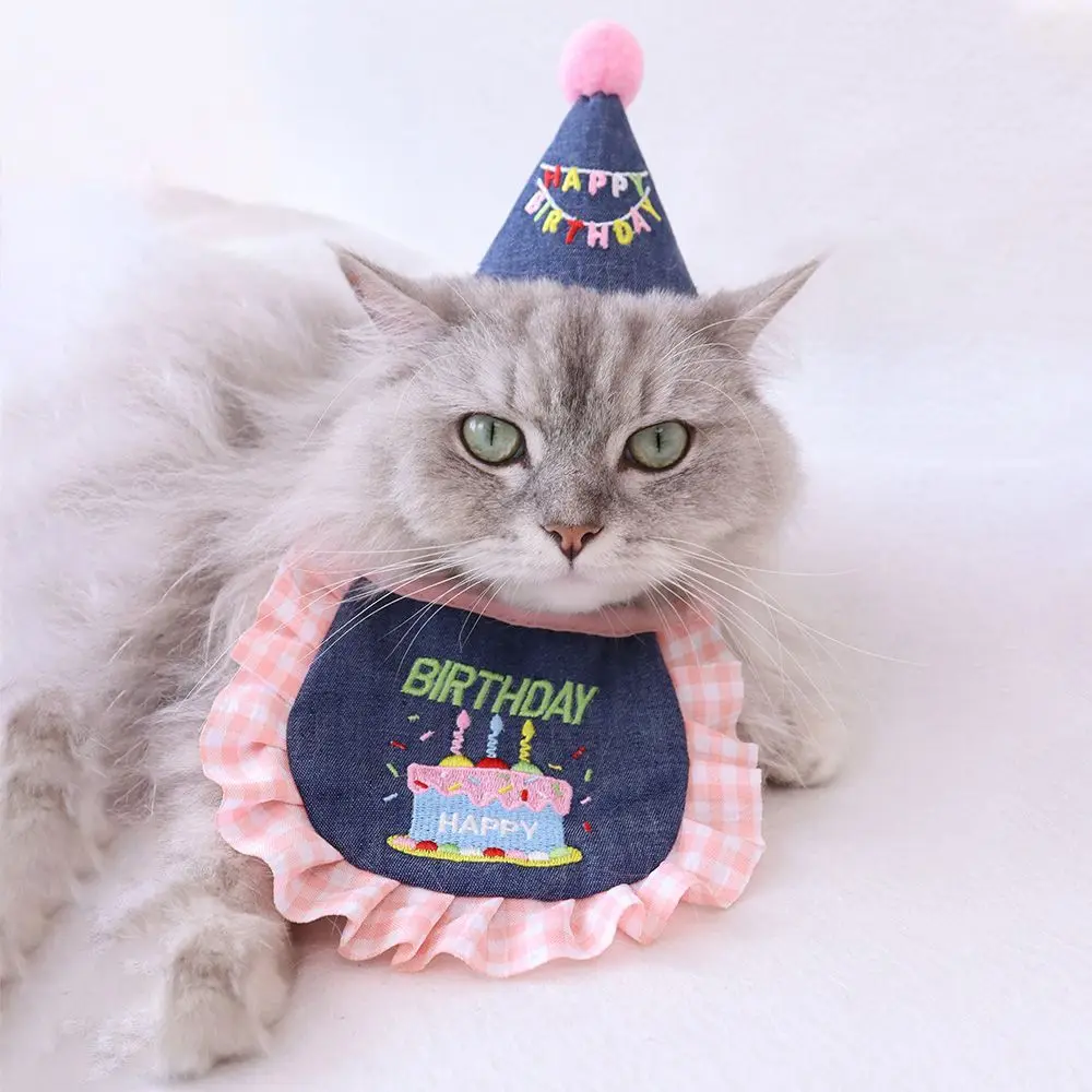 Toalla para babero de cumpleaños para mascotas, conjunto de traje de fiesta, babero bordado para pastel de perro y gato, accesorios para perros pequeños y gatos - imagen 4
