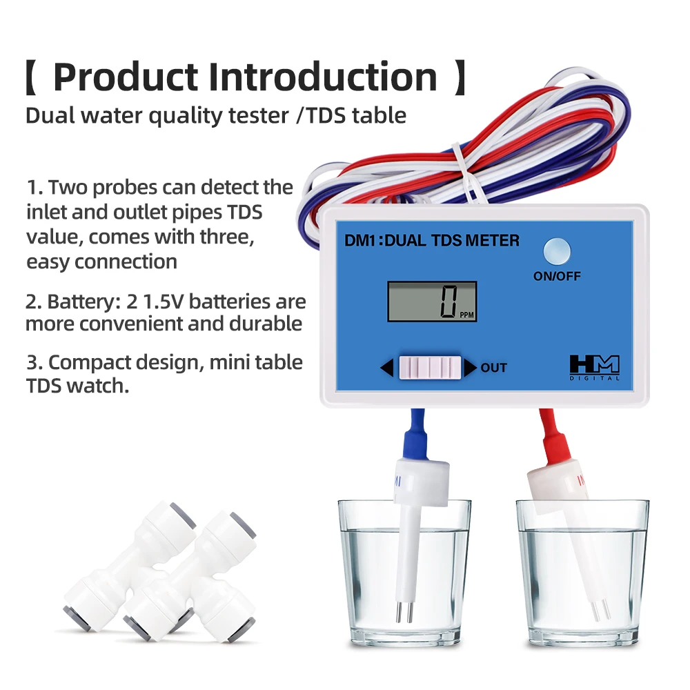 Probador Digital de calidad del agua, sonda Dual, Detector TDS en línea, Monitor de calidad del agua de entrada/salida para pecera de agua del grifo - imagen 2