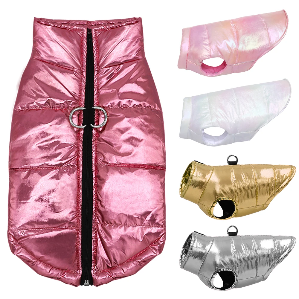 Chaqueta impermeable cálida para perros pequeños en color metalizado