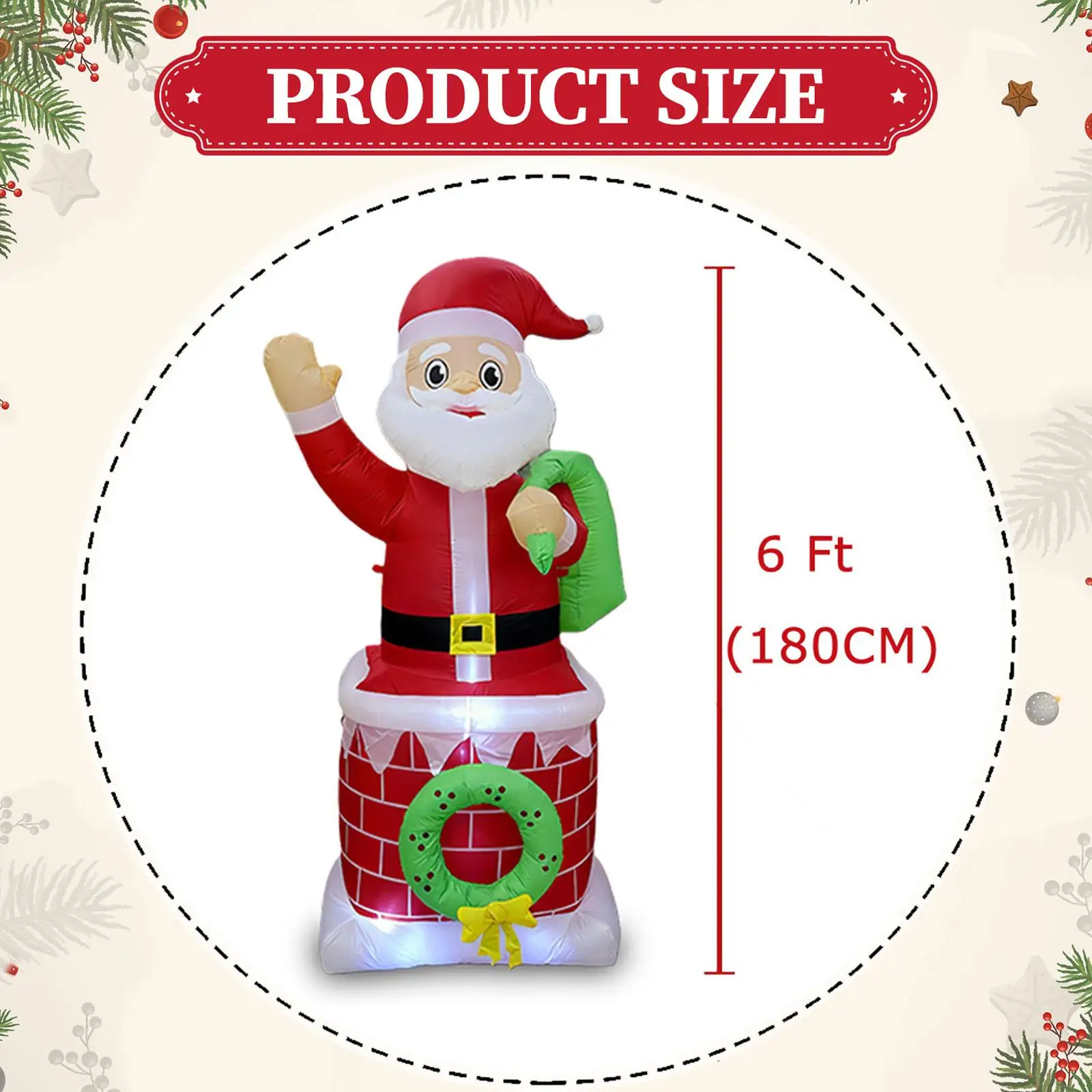 Lighted Santa Claus Christmas Inflatable Ornament with Windproof Rope 180cm Lighted Santa Claus Christmas Inflatable Ornament with Windproof Rope 180cm