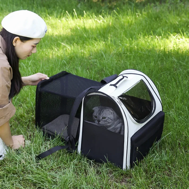 Bolsa para mascotas y gatos, mochila portátil extendida de gran espacio, Universal en todas las estaciones, suministros plegables para mascotas, mochila de viaje para gatos - imagen 2